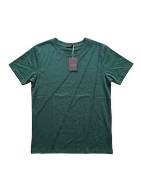 NWT | LUXVEER Emerald Green Diagonal Pleated Geometric Short Sleeve Top | 2XL